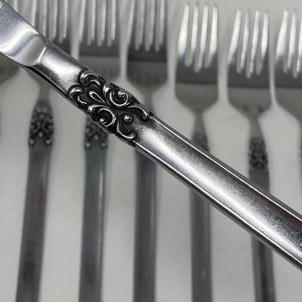 Vtg‎ Ekco Eterna Japan 24 Piece Flatware Set Mid Century Floral Scroll Stainless